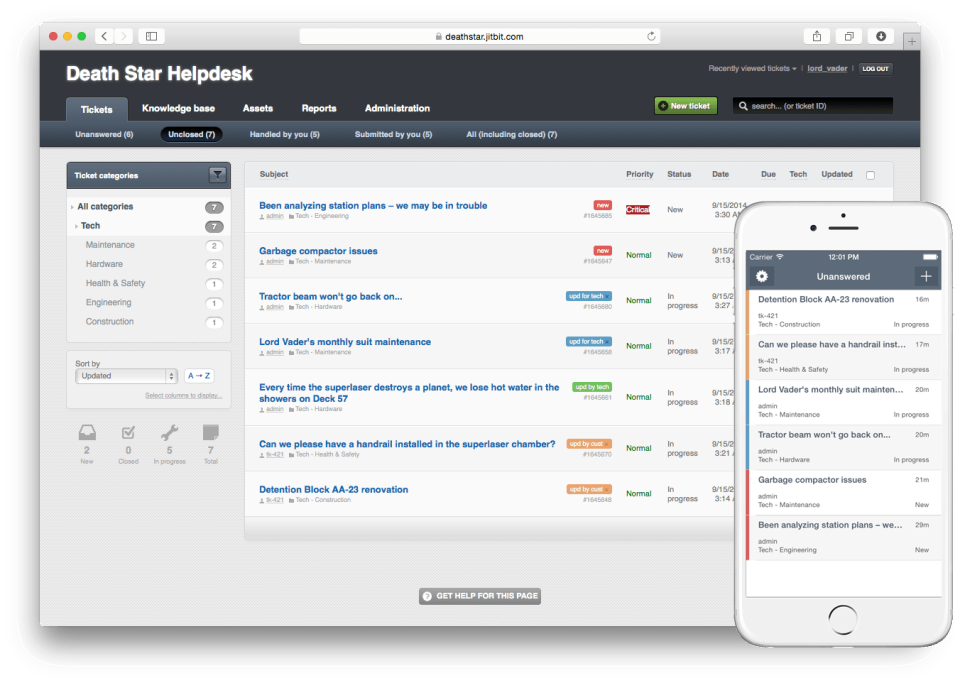 screenshot of Jitbit Helpdesk